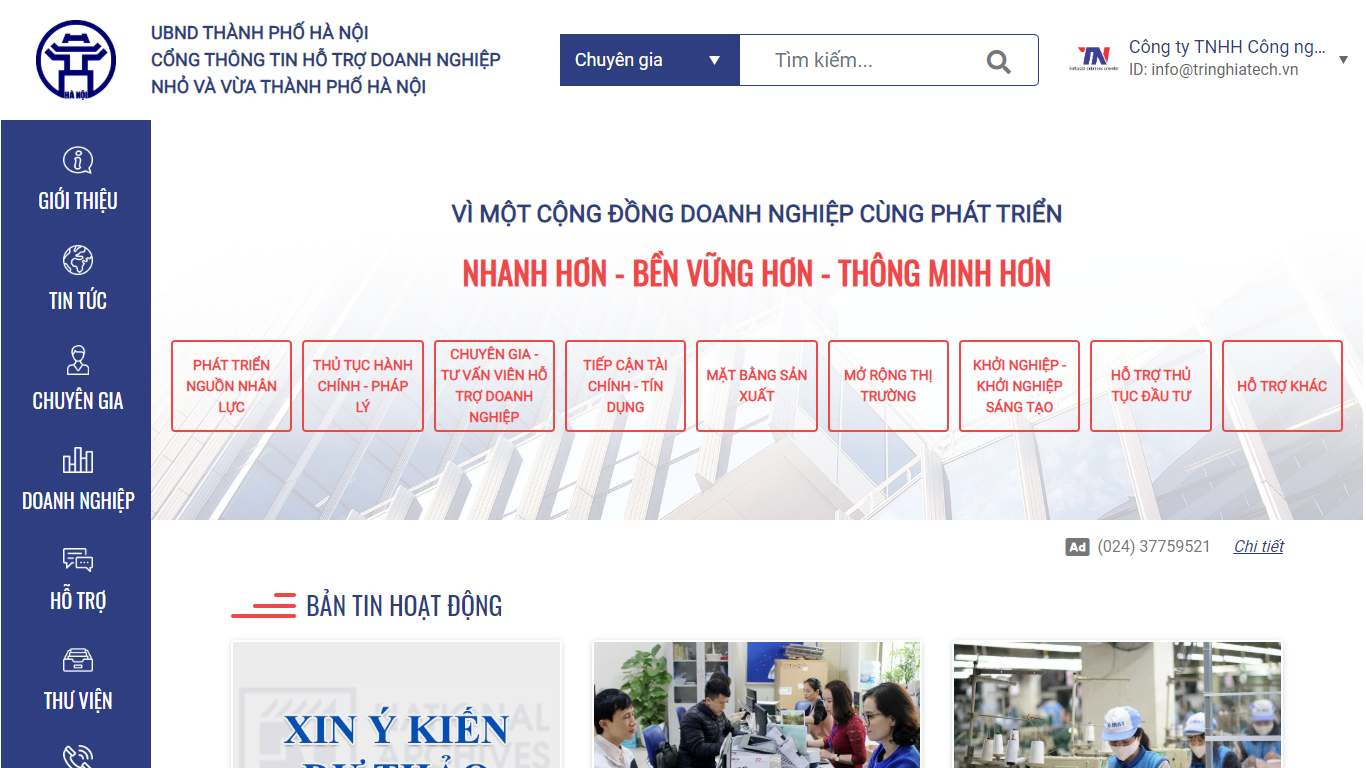 Trí Nghĩa triển khai cổng thông tin hỗ trợ Doanh nghiệp cho Hà Nội
